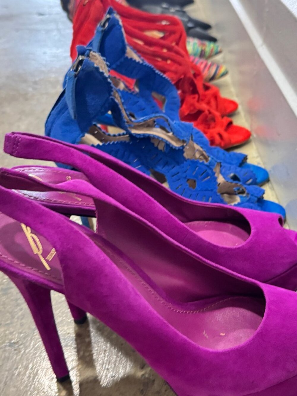 Authentic B Brian Atwood Magenta Purple Suede Peep-Toe Platform Slingback Heels